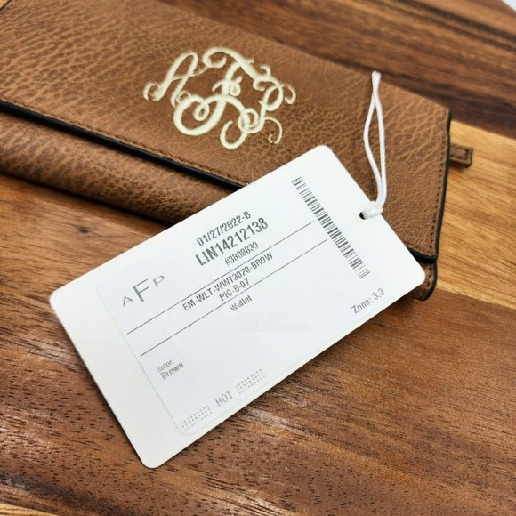 Marleylilly Wallet Brown Faux Leather TriFold Monogrammed AFP Snap Closure New - Picture 2 of 9